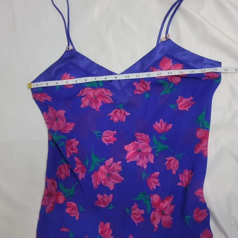 VINTAGE‎ 80s slip dress blue floral chemise strappy M - Picture 8 of 10